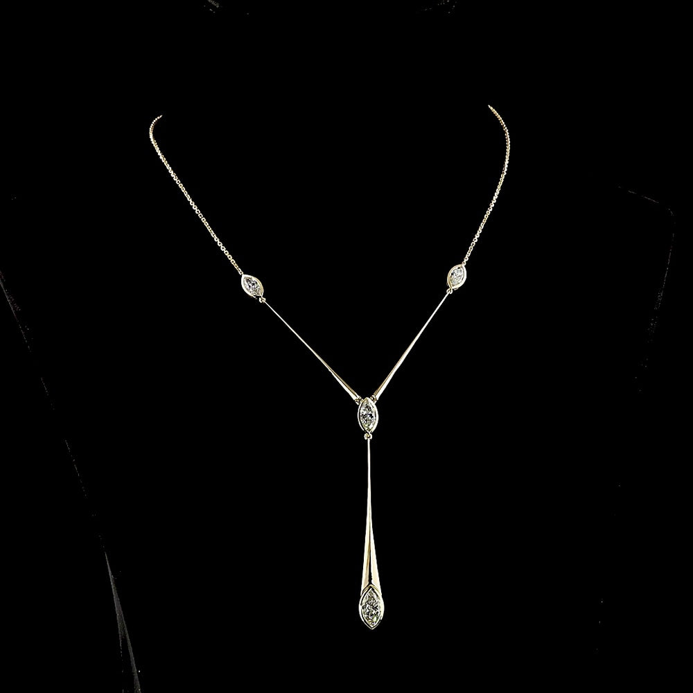 14K Yellow Gold Marquise Cut Lariat Necklace with Bezel Set Lab Diamonds - 3.06 Carat Total Weight - Covaloro Fine Jewelry