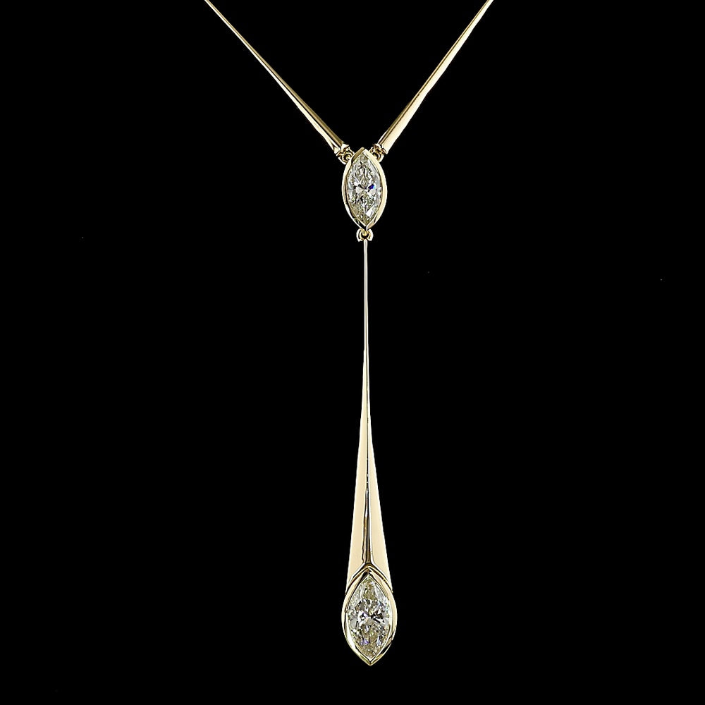 14K Yellow Gold Marquise Cut Lariat Necklace with Bezel Set Lab Diamonds - 3.06 Carat Total Weight - Covaloro Fine Jewelry