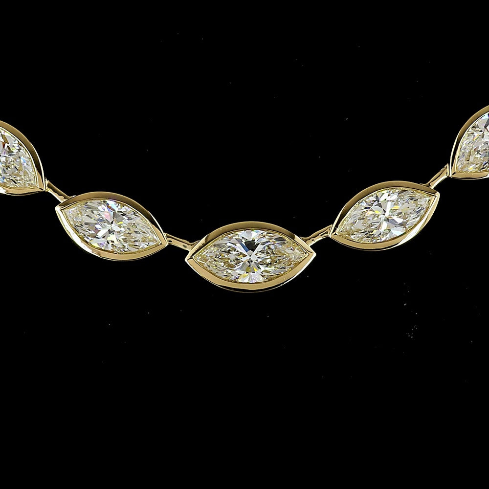 14K Yellow Gold Marquise Cut Riviera Necklace with Bezel Set Lab Diamonds - 4.95 Carat Total Weight - Covaloro Fine Jewelry