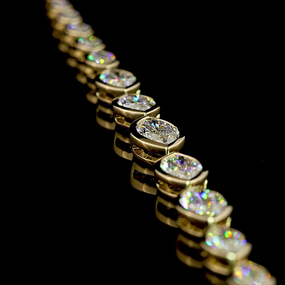 14K Yellow Gold Marquise Cut Riviera Necklace with Bezel Set Lab Diamonds - 4.95 Carat Total Weight - Covaloro Fine Jewelry