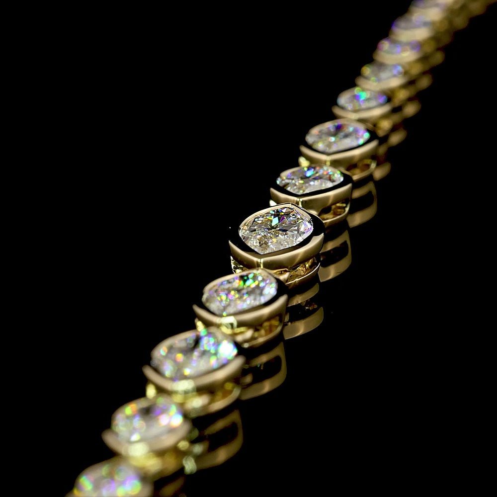 14K Yellow Gold Marquise Cut Riviera Necklace with Bezel Set Lab Diamonds - 4.95 Carat Total Weight - Covaloro Fine Jewelry