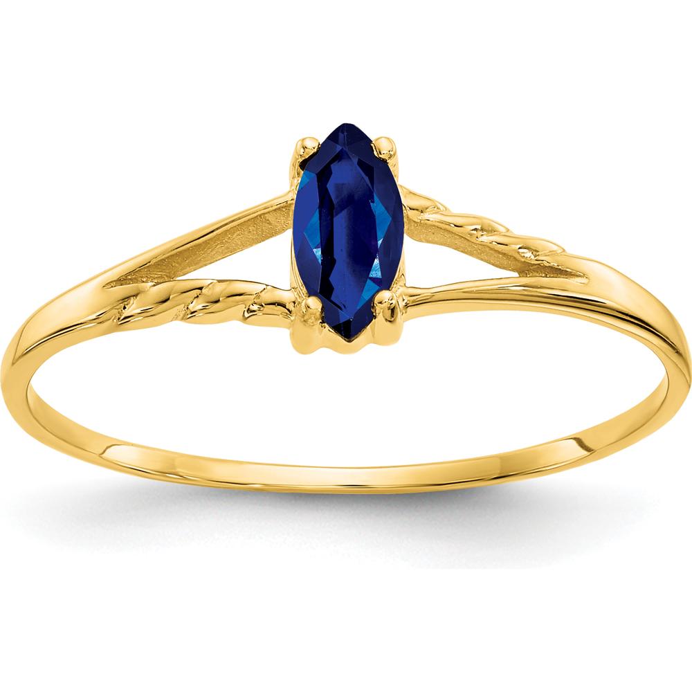 14K Yellow Gold Marquise-Cut Sapphire Ring with Twisted Band - 0.33 Carat Natural Blue Sapphire by Oro Pregiato