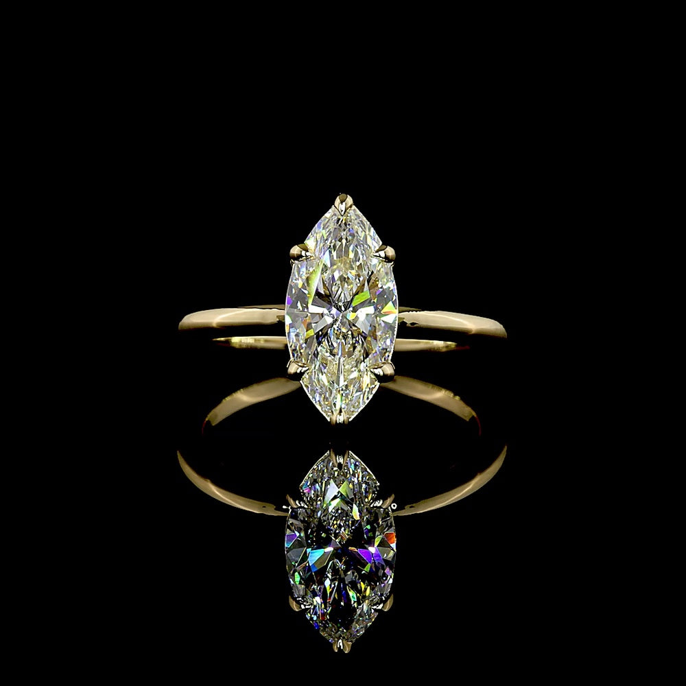 14K Yellow Gold Marquise Cut Solitaire Engagement Ring with Lab Grown E-F VVS2 Diamond - 2.15 Carat Total Diamond Weight - Covaloro Fine Jewelry