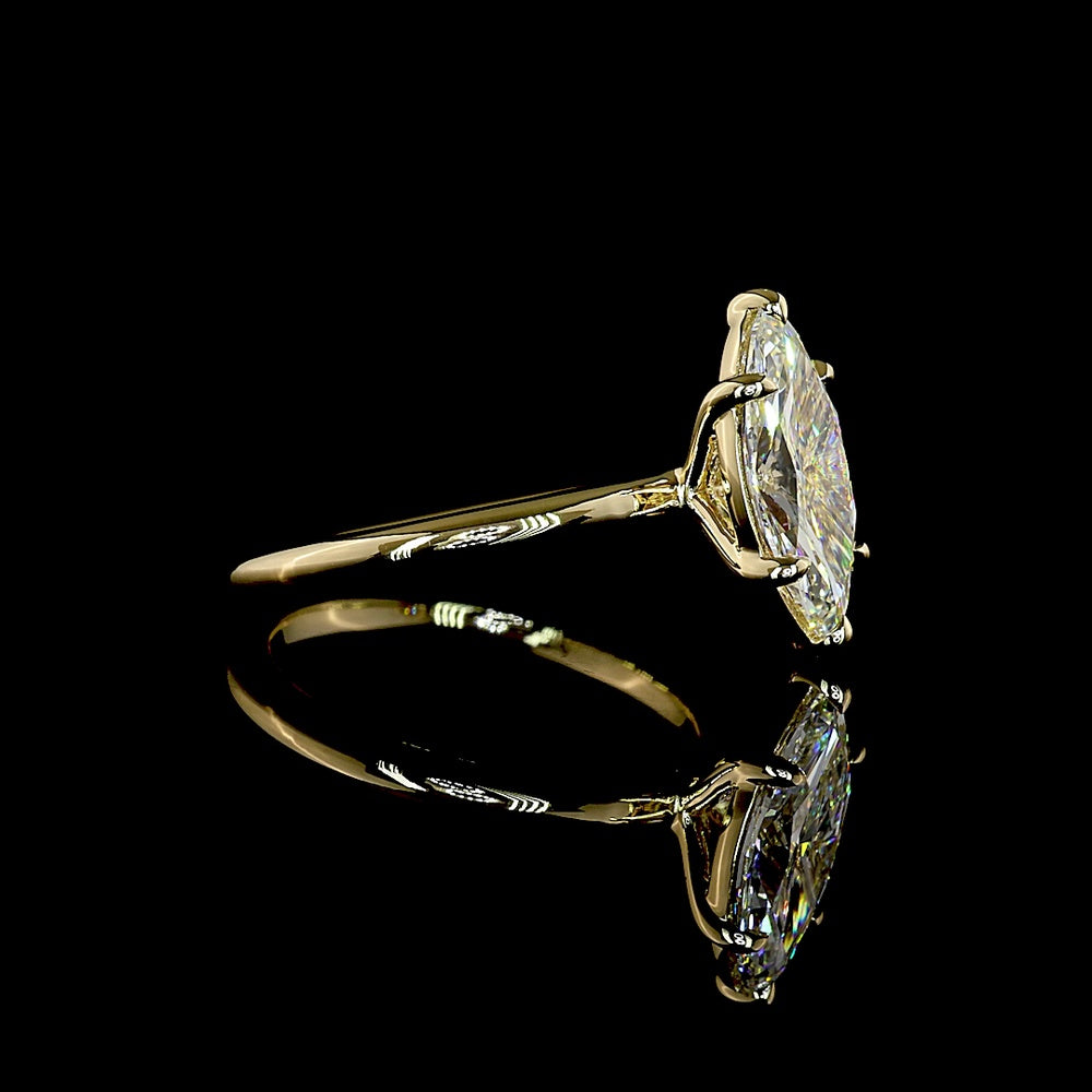 14K Yellow Gold Marquise Cut Solitaire Engagement Ring with Lab Grown E-F VVS2 Diamond - 2.15 Carat Total Diamond Weight - Covaloro Fine Jewelry