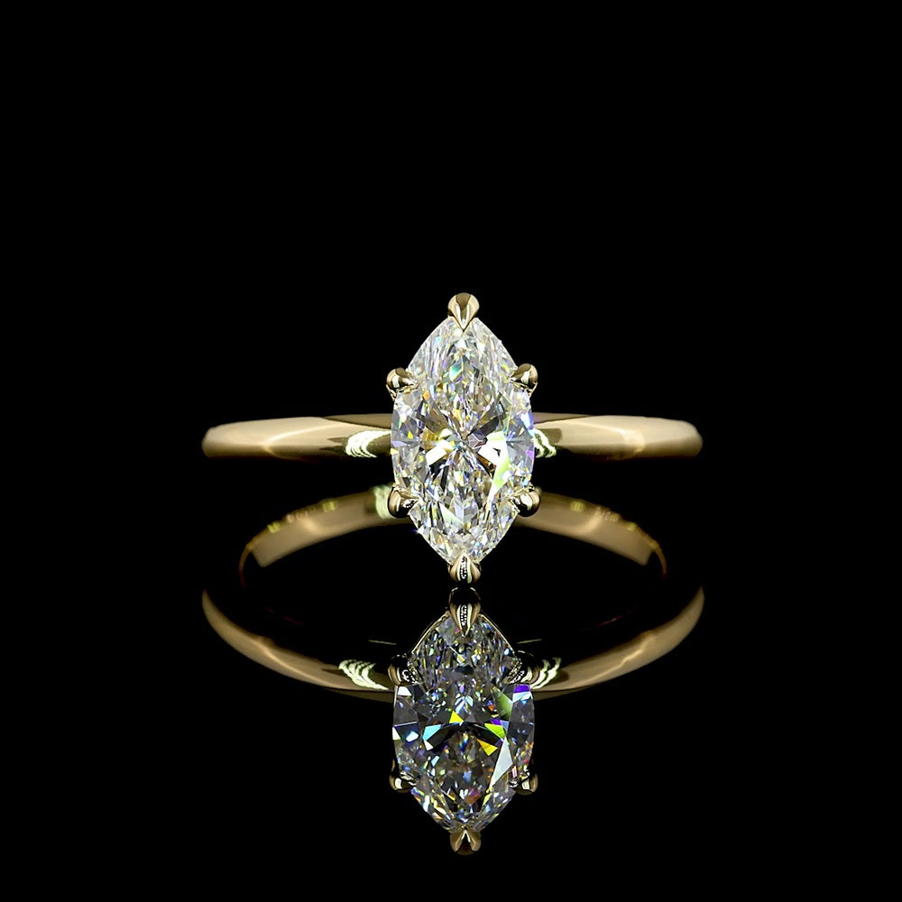 14K Yellow Gold Marquise Cut Solitaire Ring with 1.05 Carat Lab Grown D VVS1 Diamond - IGI Certified - Covaloro Fine Jewelry