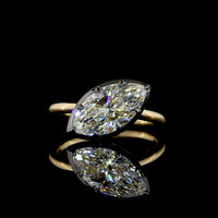 14K Yellow Gold Marquise Cut Solitaire Ring with Black Rhodium Prong and Bezel Setting - 2.44 Carat Lab Grown Diamond E-F VS1 - Covaloro Fine Jewelry