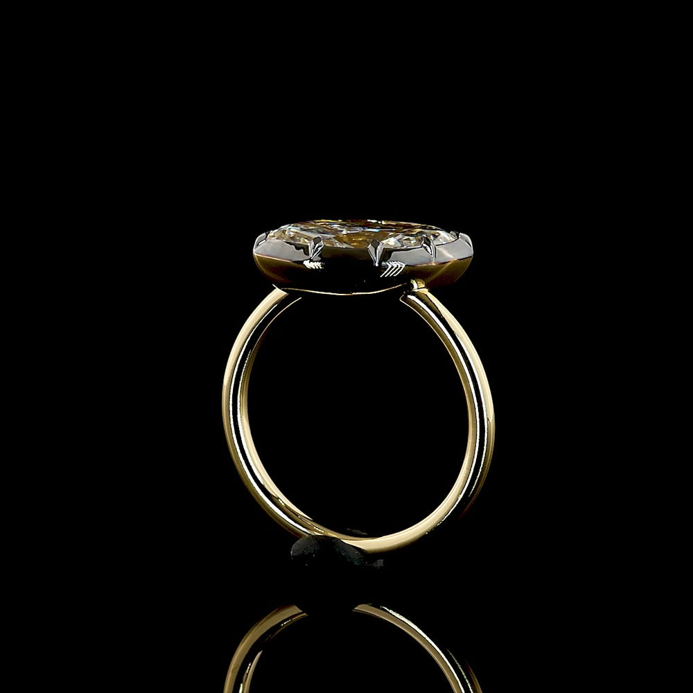 14K Yellow Gold Marquise Cut Solitaire Ring with Black Rhodium Prong and Bezel Setting - 2.44 Carat Lab Grown Diamond E-F VS1 - Covaloro Fine Jewelry
