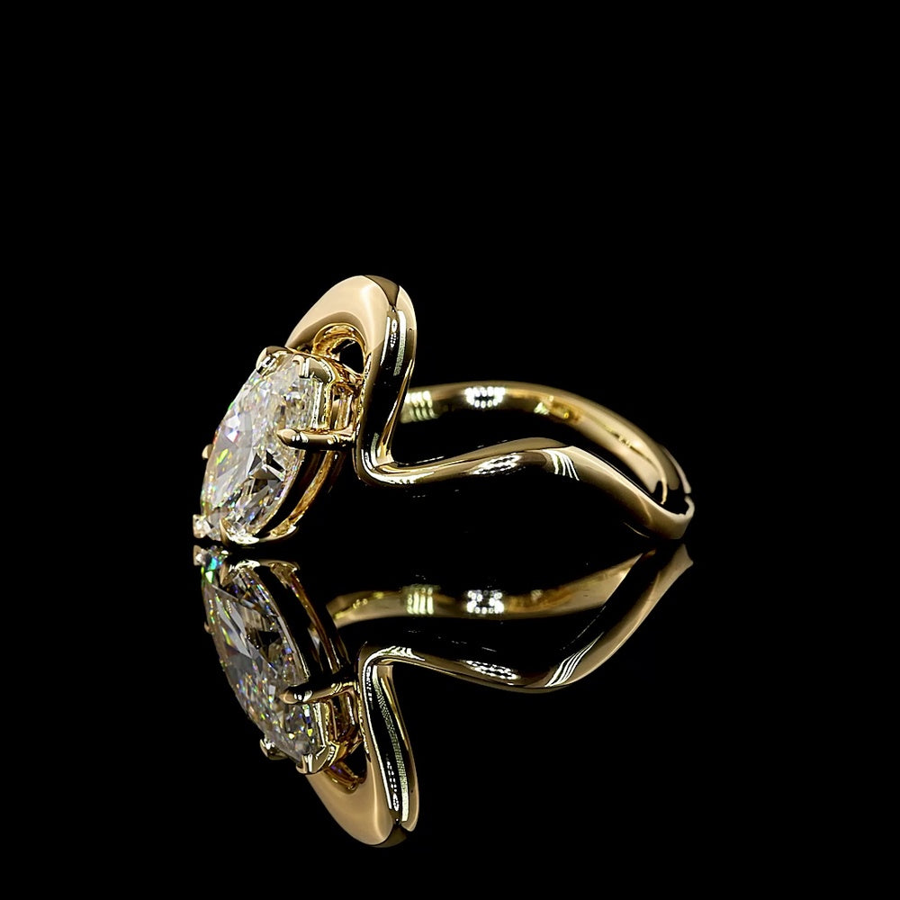 14K Yellow Gold Marquise Cut Solitaire Ring with Inclined Setting - 2.05 Carat Lab Diamond E-F VS1 - Covaloro Fine Jewelry