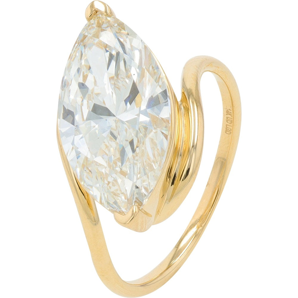 14K Yellow Gold Marquise Cut Solitaire Ring with Lab Grown Diamond - 5.25 Carat Total Diamond Weight