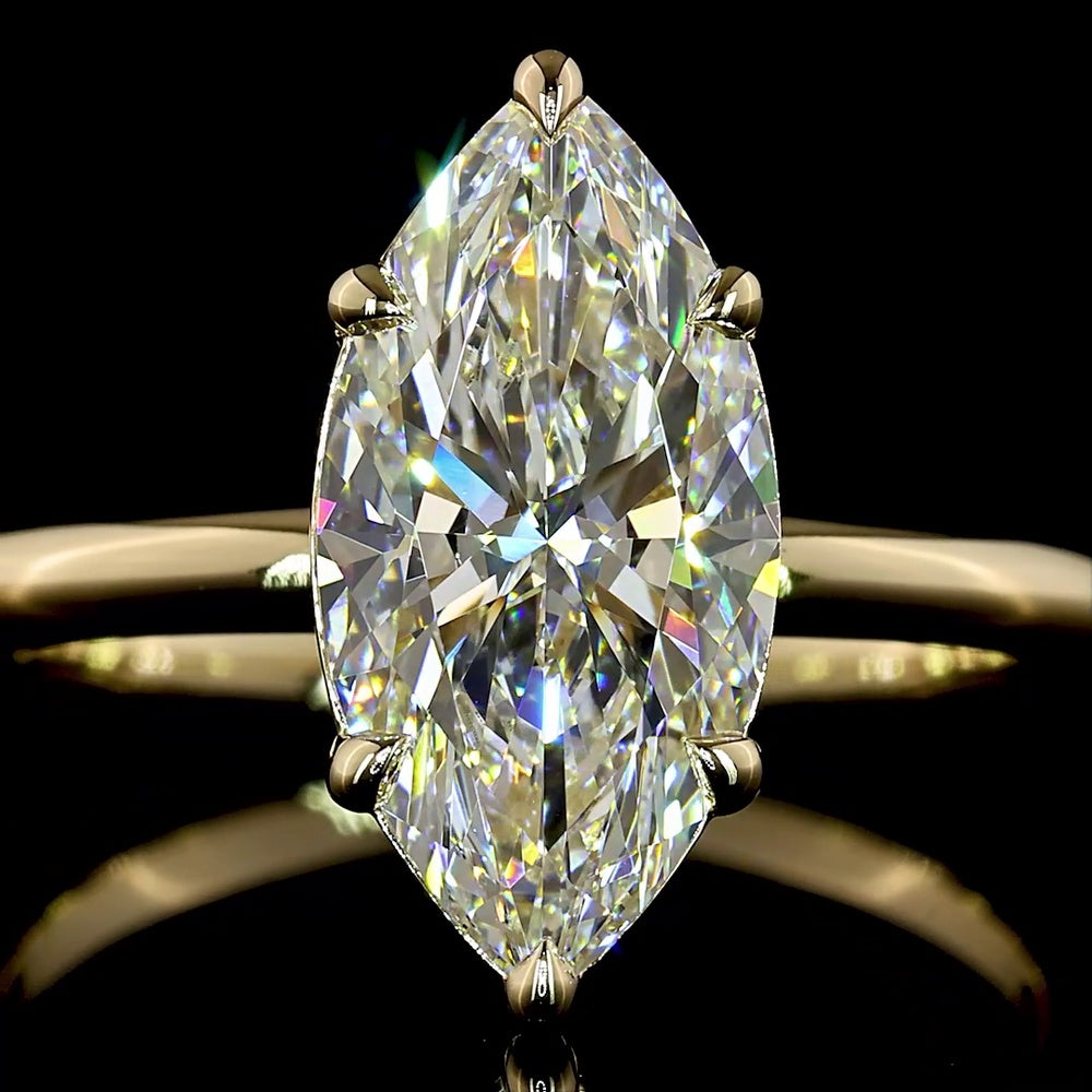 14K Yellow Gold Marquise Cut Solitaire Ring with North-South Set Lab Diamond - 2.67 Carat Total Weight, E-F Color, VVS2 Clarity - Covaloro Fine Jewelry