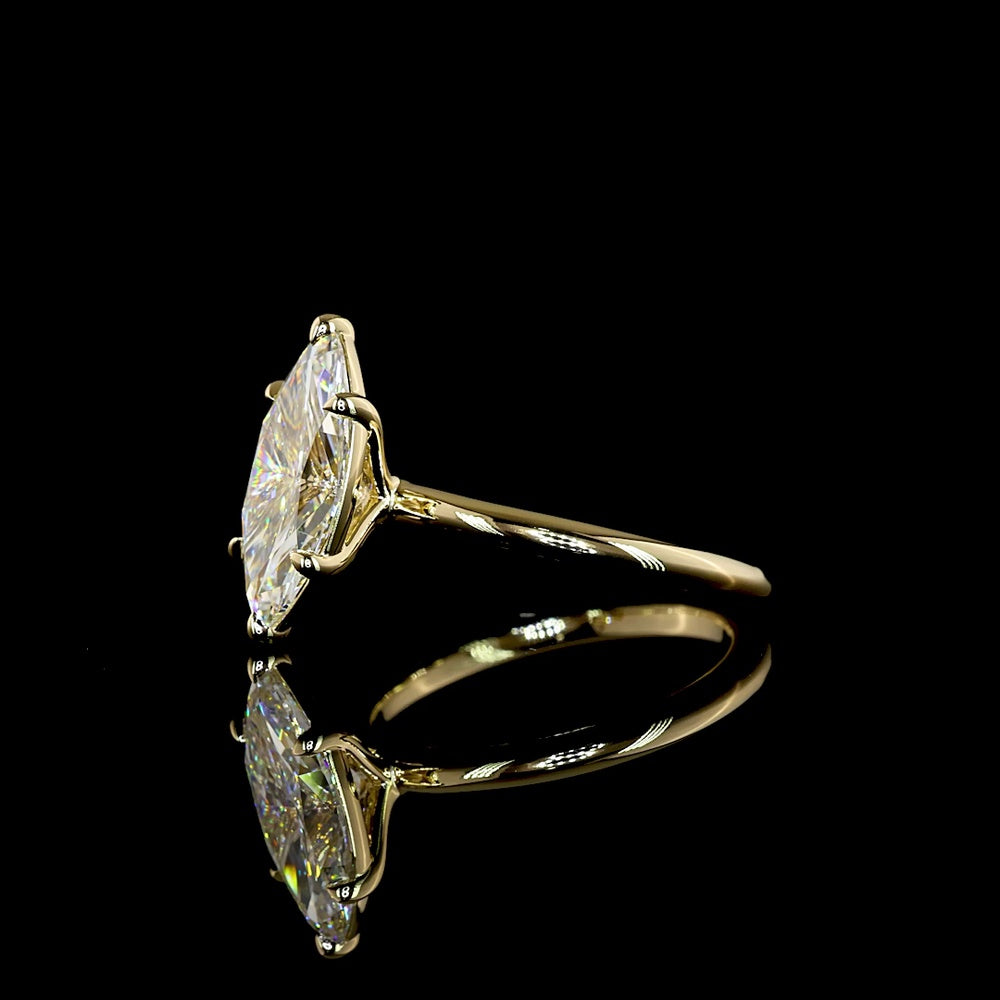 14K Yellow Gold Marquise Cut Solitaire Ring with North-South Set Lab Diamond - 2.67 Carat Total Weight, E-F Color, VVS2 Clarity - Covaloro Fine Jewelry