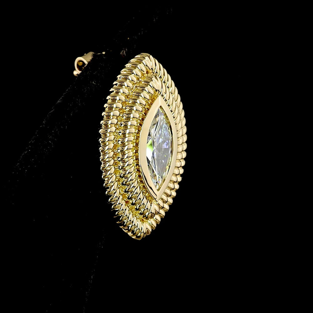 14K Yellow Gold Marquise Cut Stud Earrings with Bezel Setting and Milgrain Detail - 2.32 Carats Total Weight Lab Grown Diamonds - Covaloro Fine Jewelry