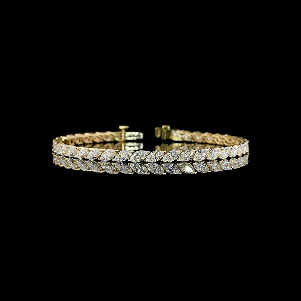 14K Yellow Gold Marquise Cut Tennis Bracelet with Inclined Prong Set Lab Diamonds - 7.64 Carats Total Diamond Weight - Covaloro Fine Jewelry