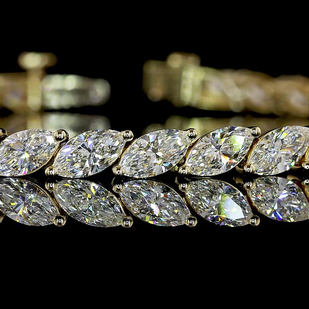 14K Yellow Gold Marquise Cut Tennis Bracelet with Inclined Prong Set Lab Diamonds - 7.64 Carats Total Diamond Weight - Covaloro Fine Jewelry