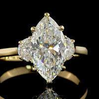 14K Yellow Gold Marquise Cut Three Stone Ring with 2.04 Carat Lab Grown Diamond (E VVS2) and 0.30 Carat Half-Moon Side Diamonds - 2.34 Carat Total Diamond Weight - Covaloro Fine Jewelry