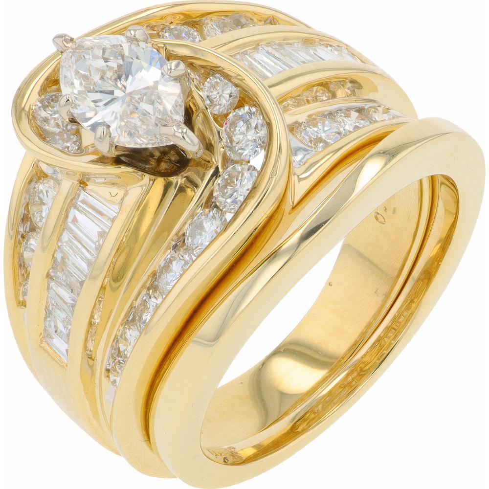14K Yellow Gold Marquise Diamond Bridal Set with 0.71 Carats Center and 1.86 Carats Total Diamond Weight