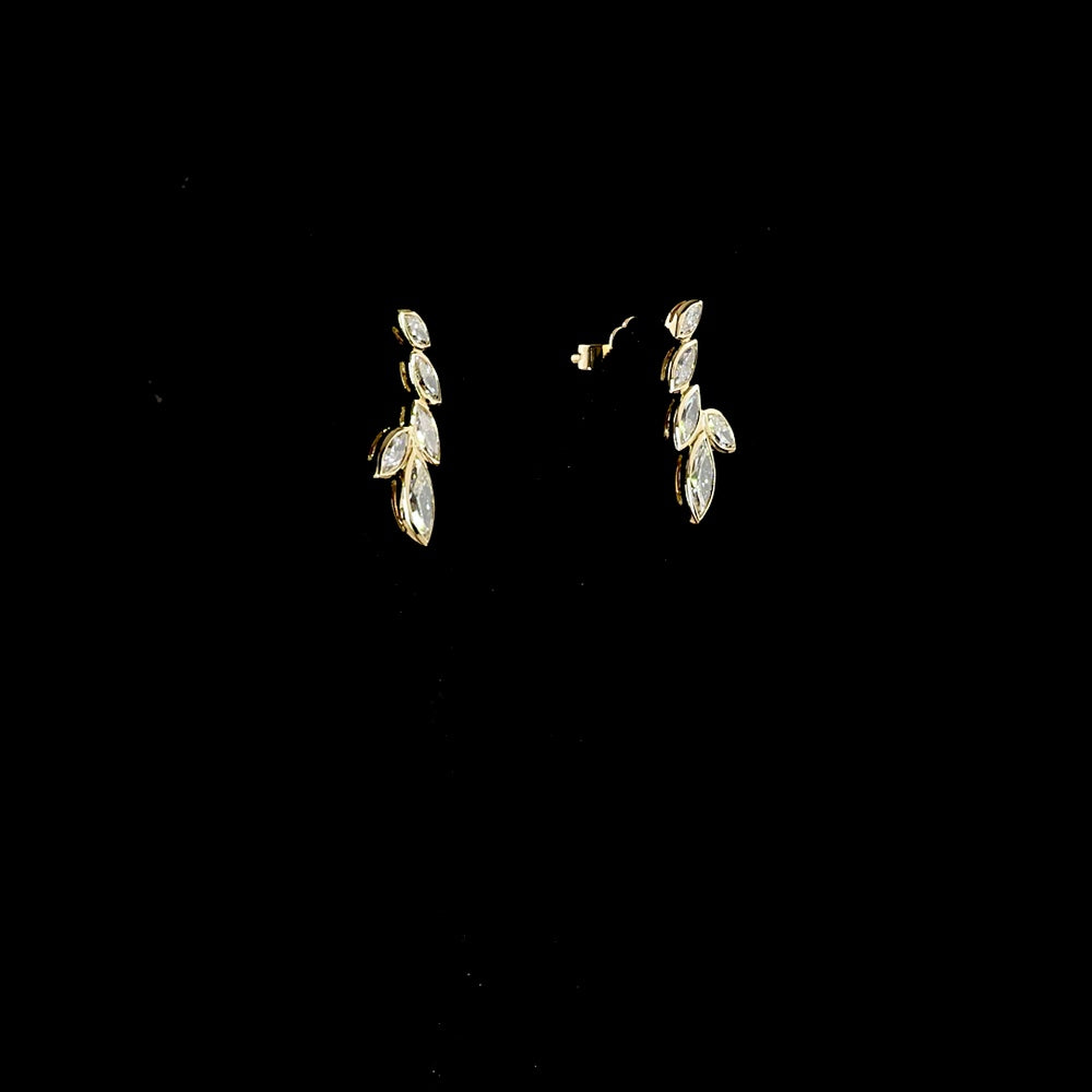 14K Yellow Gold Marquise Diamond Crawler Earrings with Bezel Set Lab Grown Diamonds - 1.47 Carat Total Diamond Weight - Covaloro Fine Jewelry