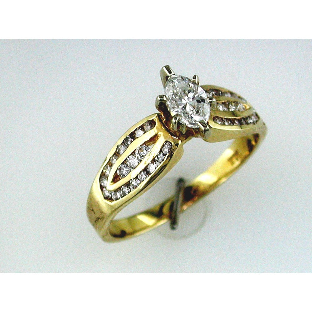 14K Yellow Gold Marquise Diamond Engagement Ring with Channel Set Round Diamond Accents - 0.82 Carat Total Diamond Weight - Royal Jewelry