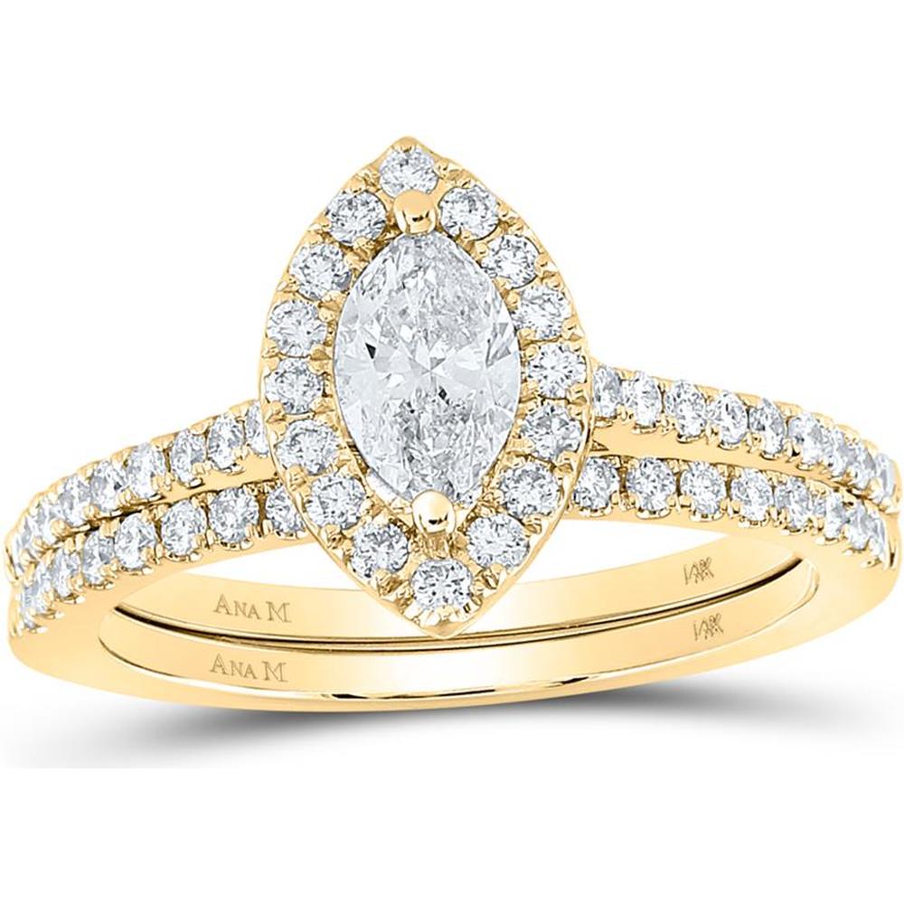 14K Yellow Gold Marquise Diamond Halo Bridal Wedding Ring Set - 1 Carat Total Diamond Weight