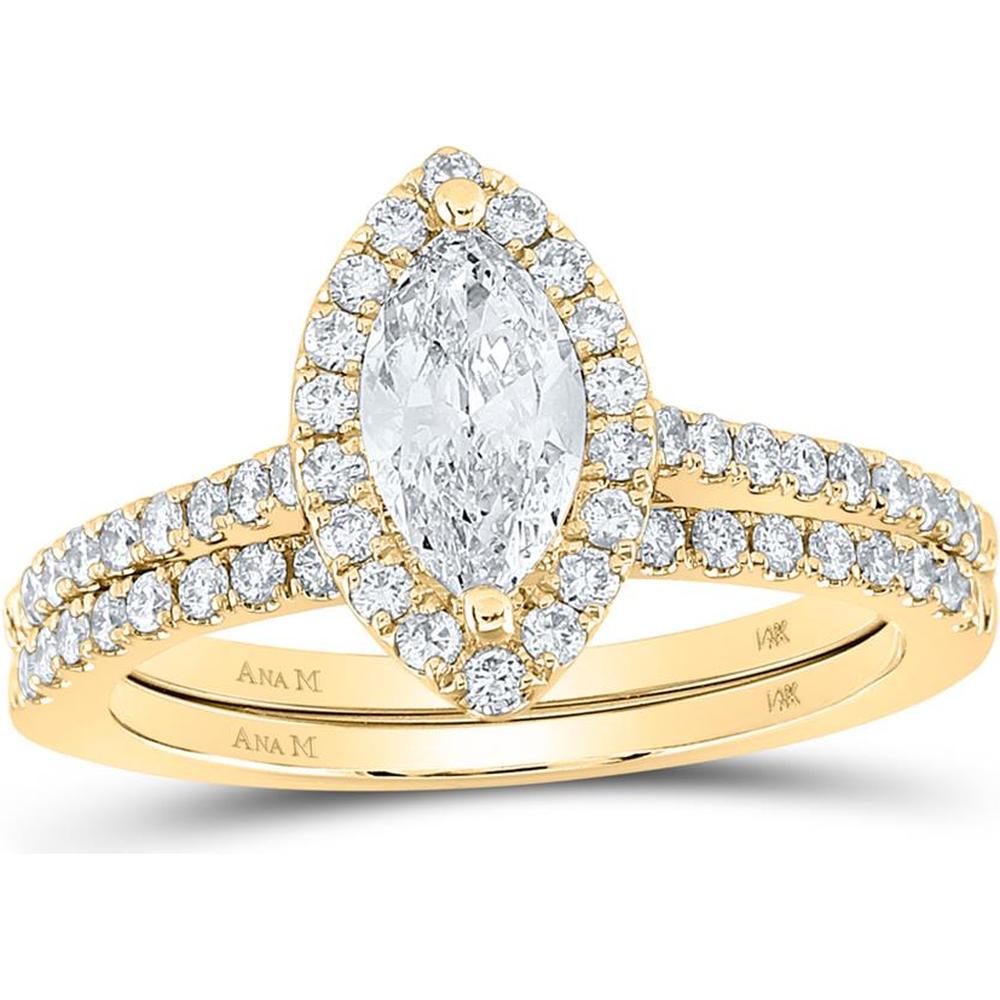 14K Yellow Gold Marquise Diamond Halo Bridal Wedding Ring Set with 1.25 Carat Total Diamond Weight