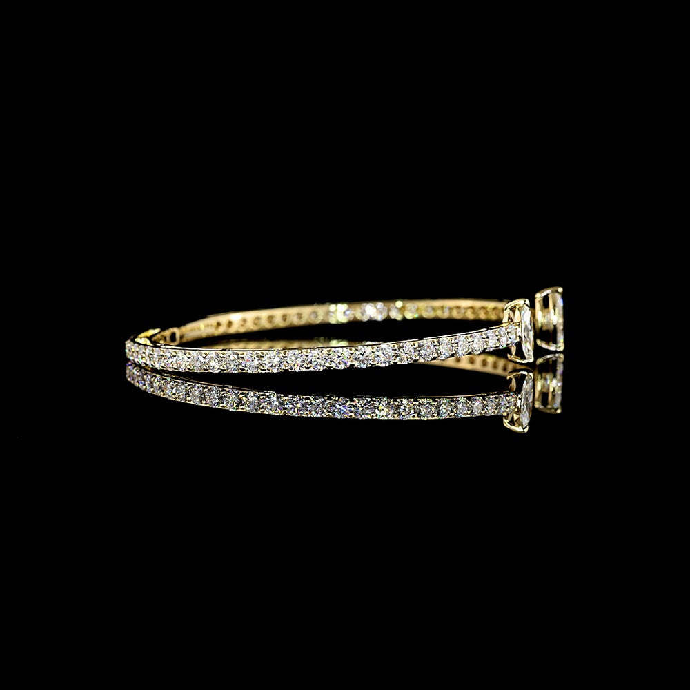 14K Yellow Gold Marquise Diamond Open Cuff Bangle Bracelet with Prong-Set Lab Diamonds - 4.33 Carat Total Weight - Covaloro Fine Jewelry