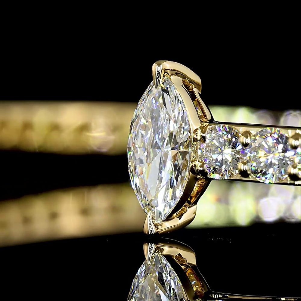 14K Yellow Gold Marquise Diamond Open Cuff Bangle Bracelet with Prong-Set Lab Diamonds - 4.33 Carat Total Weight - Covaloro Fine Jewelry