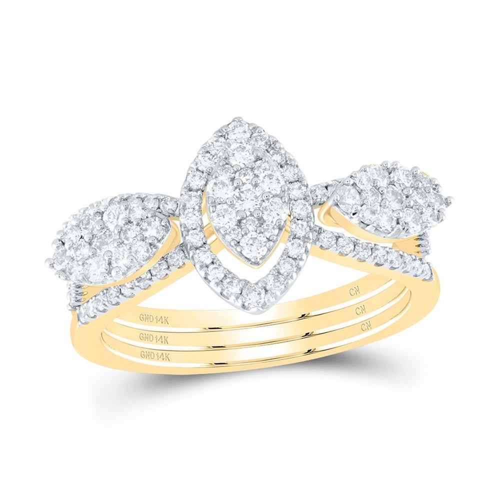 14K Yellow Gold Marquise Diamond Ring - 7/8 Carat Total Diamond Weight