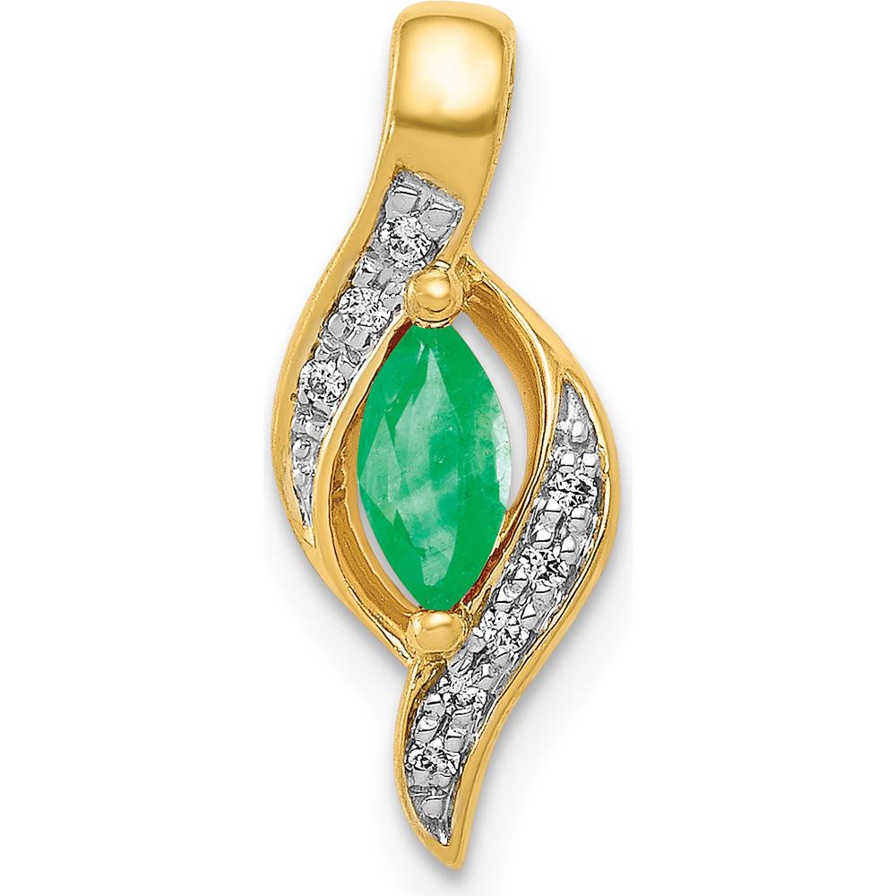 14K Yellow Gold Marquise Emerald and Diamond Pendant - 0.17 Carat Emerald, 0.01 Carat Total Diamond Weight by Lumare Gioia