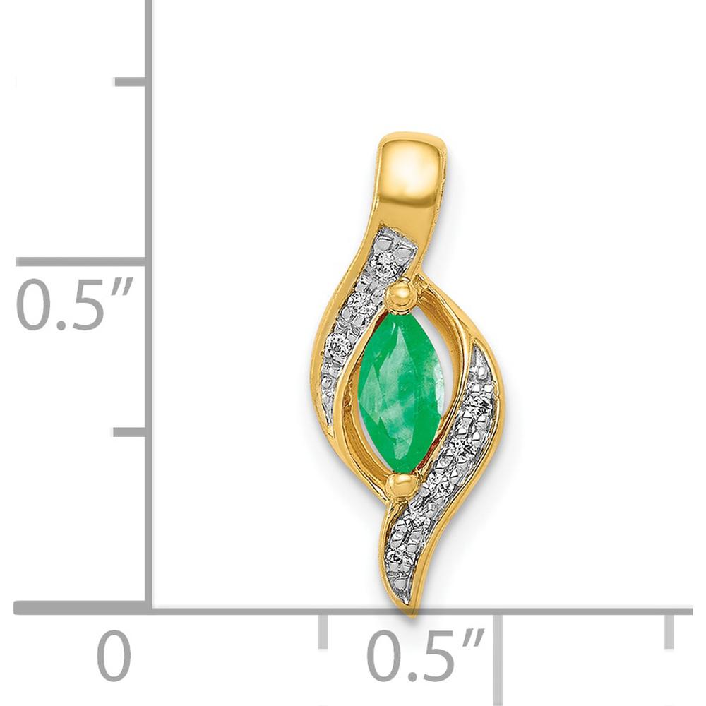 14K Yellow Gold Marquise Emerald and Diamond Pendant - 0.17 Carat Emerald, 0.01 Carat Total Diamond Weight by Lumare Gioia