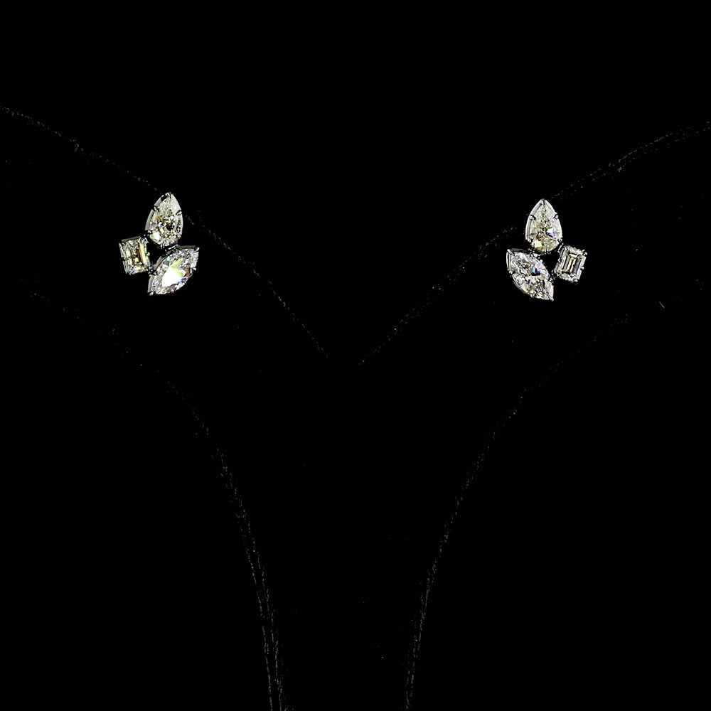 14K Yellow Gold Marquise, Emerald & Pear Lab Diamond Cluster Stud Earrings with Black Rhodium Accents - 1.40 Carats Total Diamond Weight - Covaloro Fine Jewelry