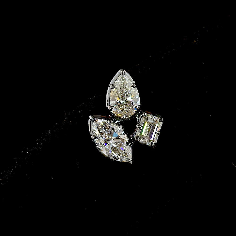 14K Yellow Gold Marquise, Emerald & Pear Lab Diamond Cluster Stud Earrings with Black Rhodium Accents - 1.40 Carats Total Diamond Weight - Covaloro Fine Jewelry