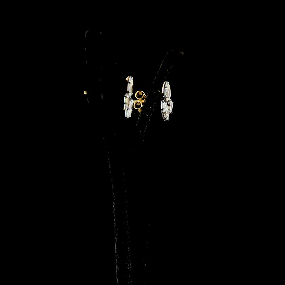 14K Yellow Gold Marquise, Emerald & Pear Lab Diamond Cluster Stud Earrings with Black Rhodium Accents - 1.40 Carats Total Diamond Weight - Covaloro Fine Jewelry