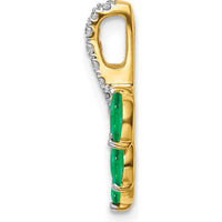 14K Yellow Gold Marquise Emerald and Round Diamond Leaf Pendant - 0.19 Carat Total Emerald Weight, 0.03 Carat Total Diamond Weight by Lumare Gioia