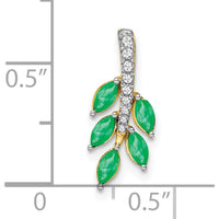 14K Yellow Gold Marquise Emerald and Round Diamond Leaf Pendant - 0.19 Carat Total Emerald Weight, 0.03 Carat Total Diamond Weight by Lumare Gioia
