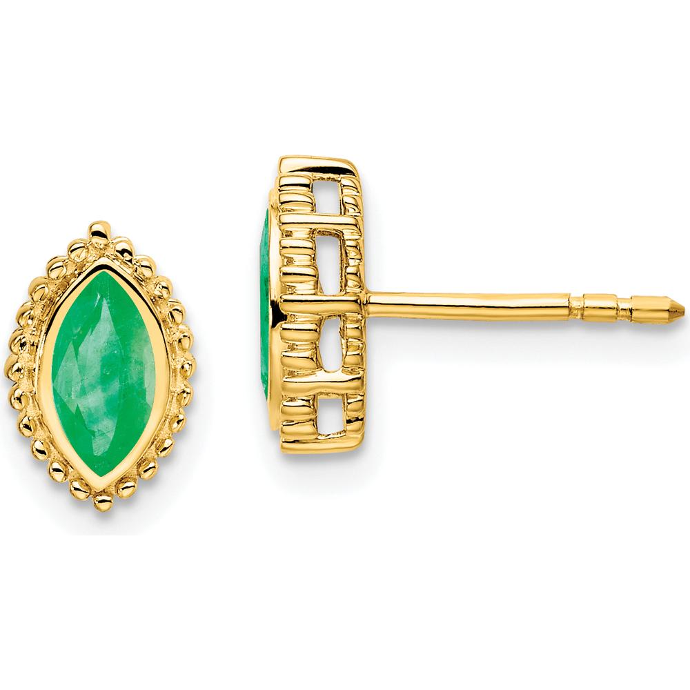 14K Yellow Gold Marquise Emerald Post Earrings - 0.25 Carat Total Gem Weight by Monteluci Fine Jewelry
