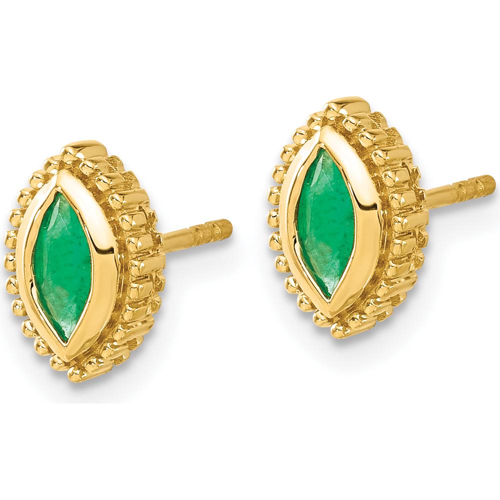 14K Yellow Gold Marquise Emerald Post Earrings - 0.25 Carat Total Gem Weight by Monteluci Fine Jewelry