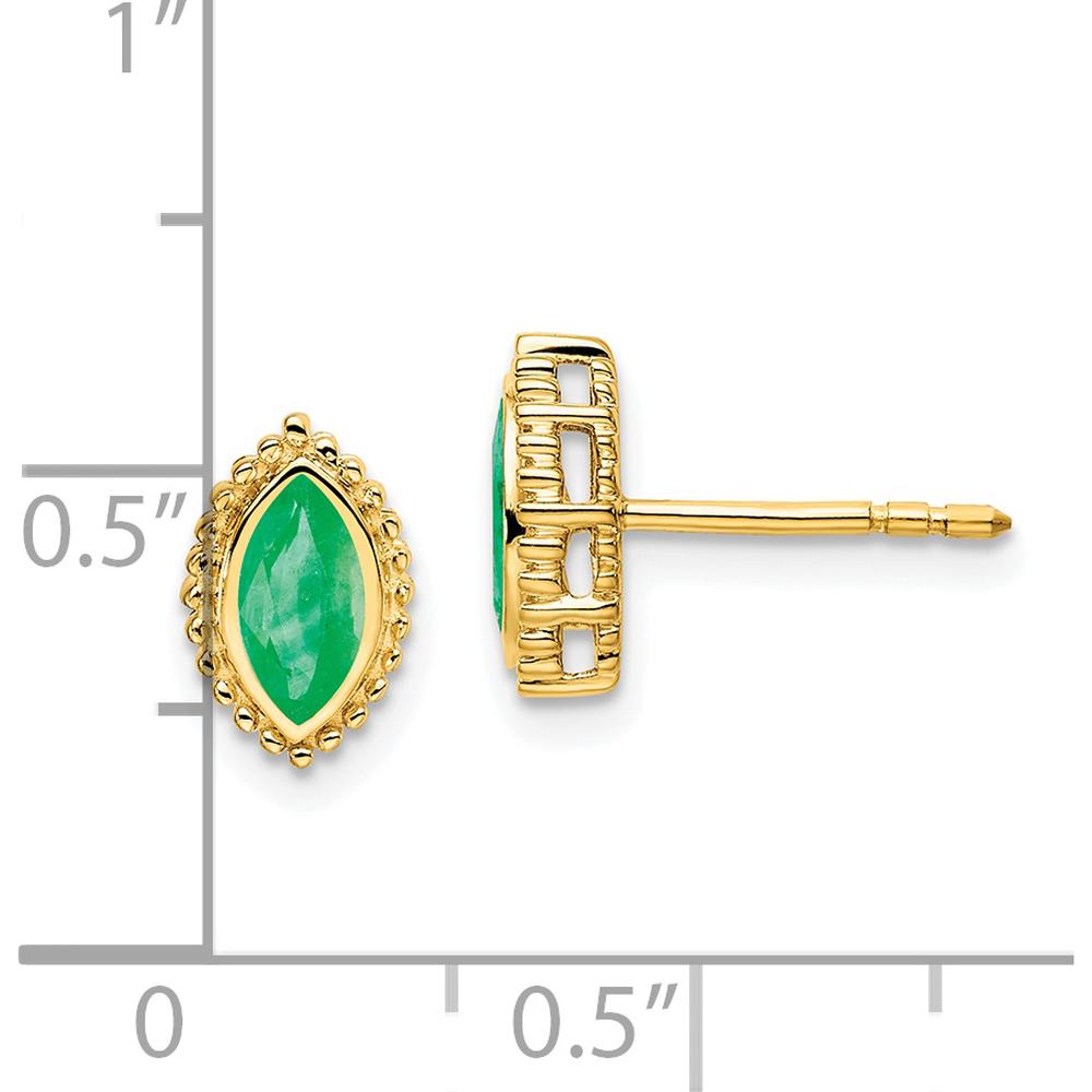 14K Yellow Gold Marquise Emerald Post Earrings - 0.25 Carat Total Gem Weight by Monteluci Fine Jewelry