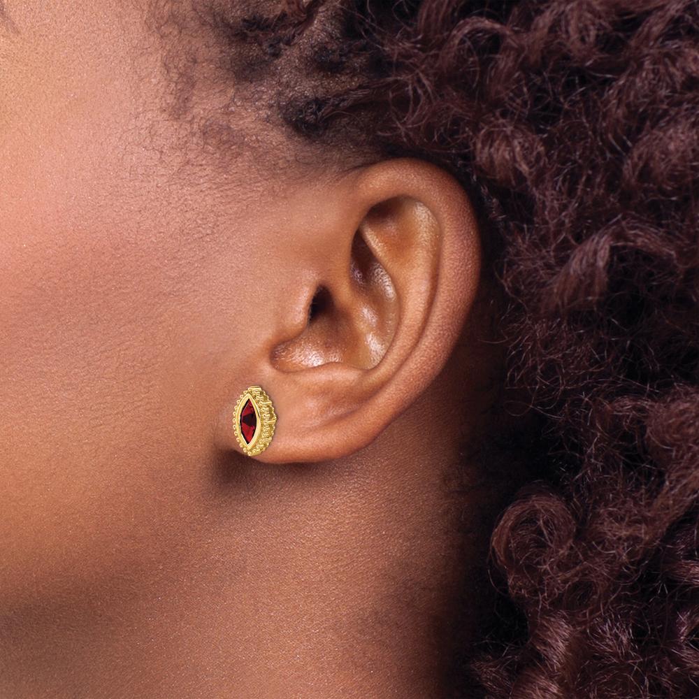 14K Yellow Gold Marquise Garnet Post Earrings - 1.0 Carat Total Garnet Weight by Monteluci Fine Jewelry