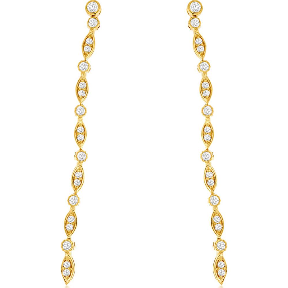 14K Yellow Gold Marquise-Link Diamond Drop Earrings with Bead-Set Round Diamonds - 0.47 Carat Total Diamond Weight - Royal Jewelry