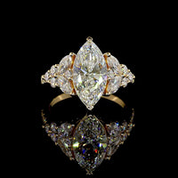 14K Yellow Gold Marquise Modified Engagement Ring with IGI Certified 3.06 Carat Lab Diamond Center and 1.16 Carat Accent Diamonds - 4.22 Total Carat Weight - Covaloro Fine Jewelry