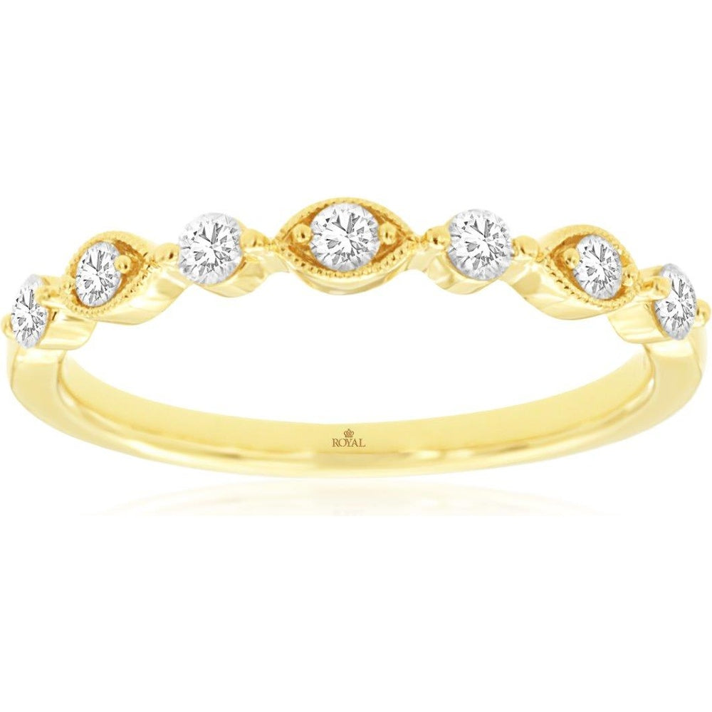 14K Yellow Gold Marquise-Motif Band with Round Brilliant Cut Diamonds - 0.25 Carat Total Diamond Weight - Royal Jewelry