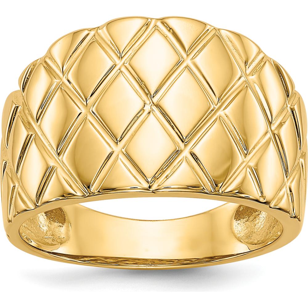 14K Yellow Gold Marquise Pattern Domed Fashion Ring - Bold Textured Design by Oro Pregiato