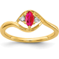 14K Yellow Gold Marquise Ruby and Round Diamond Ring - 0.35 Carat Ruby, 0.05 Carat Diamond by 0