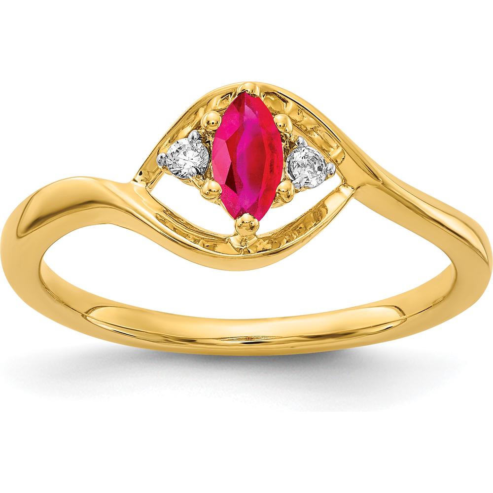 14K Yellow Gold Marquise Ruby and Round Diamond Ring - 0.35 Carat Ruby, 0.05 Carat Diamond by 0