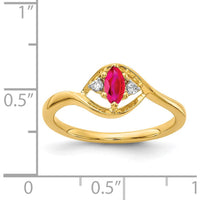 14K Yellow Gold Marquise Ruby and Round Diamond Ring - 0.35 Carat Ruby, 0.05 Carat Diamond by 0