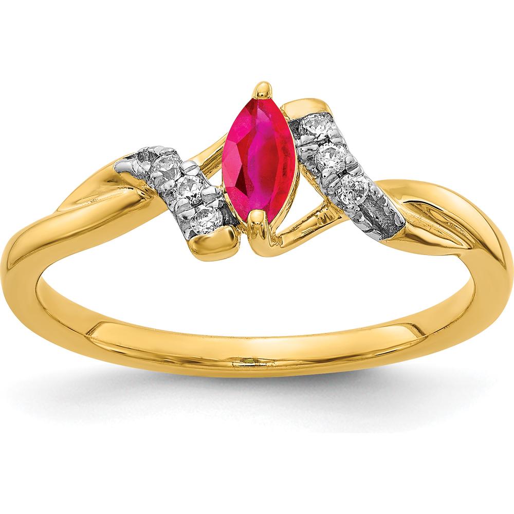 14K Yellow Gold Marquise Ruby Ring with Round Diamonds - 0.28 Carat Ruby, 0.01 Carat Diamond by 0