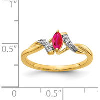 14K Yellow Gold Marquise Ruby Ring with Round Diamonds - 0.28 Carat Ruby, 0.01 Carat Diamond by 0