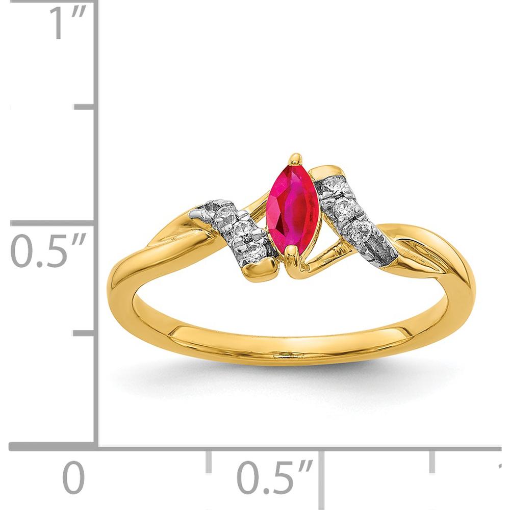 14K Yellow Gold Marquise Ruby Ring with Round Diamonds - 0.28 Carat Ruby, 0.01 Carat Diamond by 0