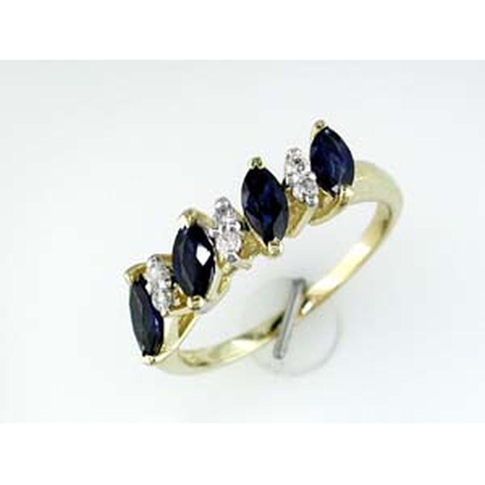 14K Yellow Gold Marquise Sapphire and Round Diamond Band – 0.80 Carat Total Sapphire Weight, 0.12 Carat Total Diamond Weight - Royal Jewelry