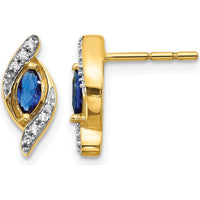 14K Yellow Gold Marquise Sapphire and Round Diamond Drop Earrings - 0.18 Carat Sapphire, 0.02 Carat Total Diamond Weight by Monteluci Fine Jewelry